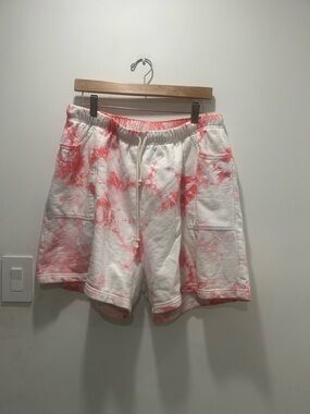 Big bud press Tie-Dye Terry Cloth Drawstring Shorts - White & Coral Pink